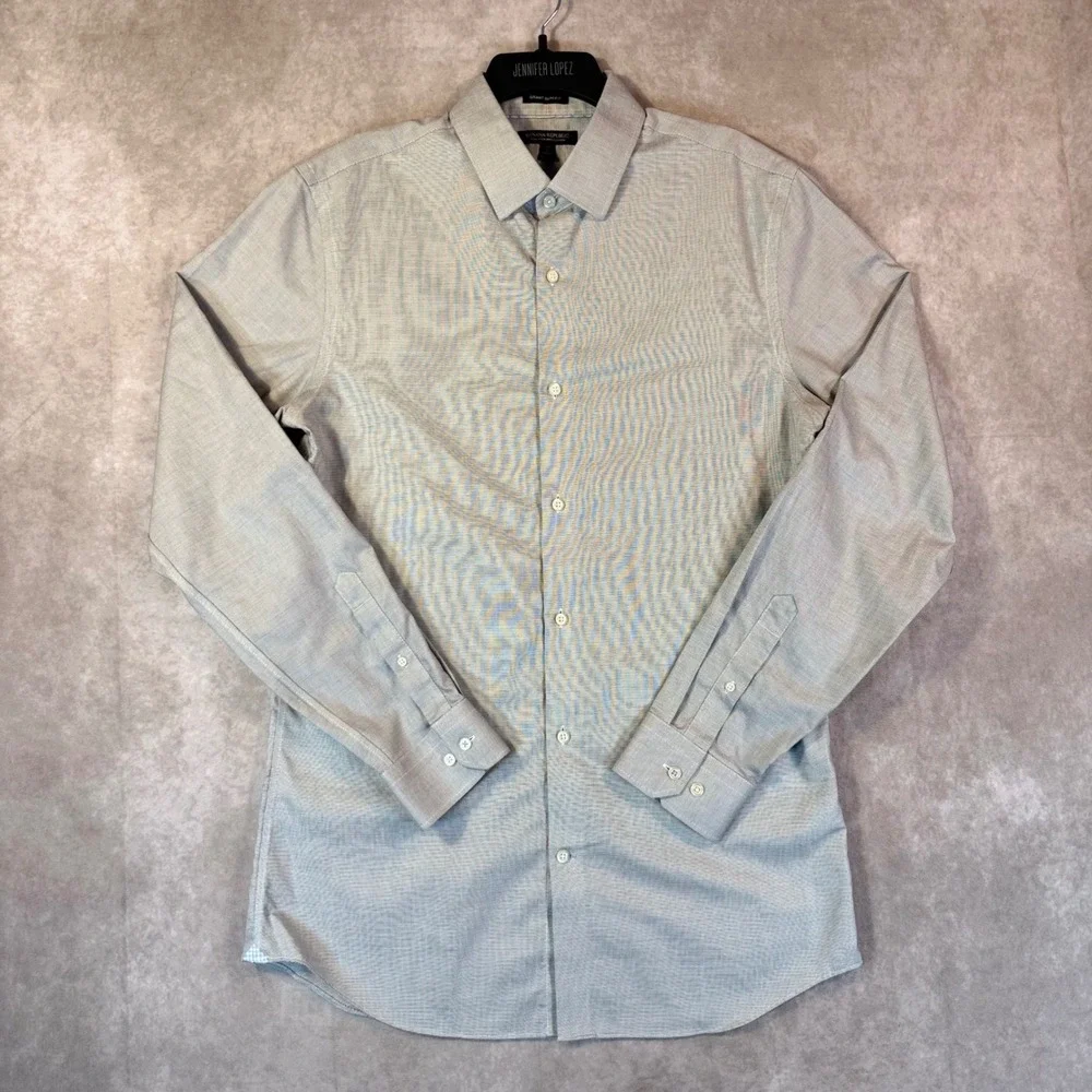 Banana Republic Dress Shirt Mens L Tall Blue Micro Check Grant Slim Fit Non-Iron